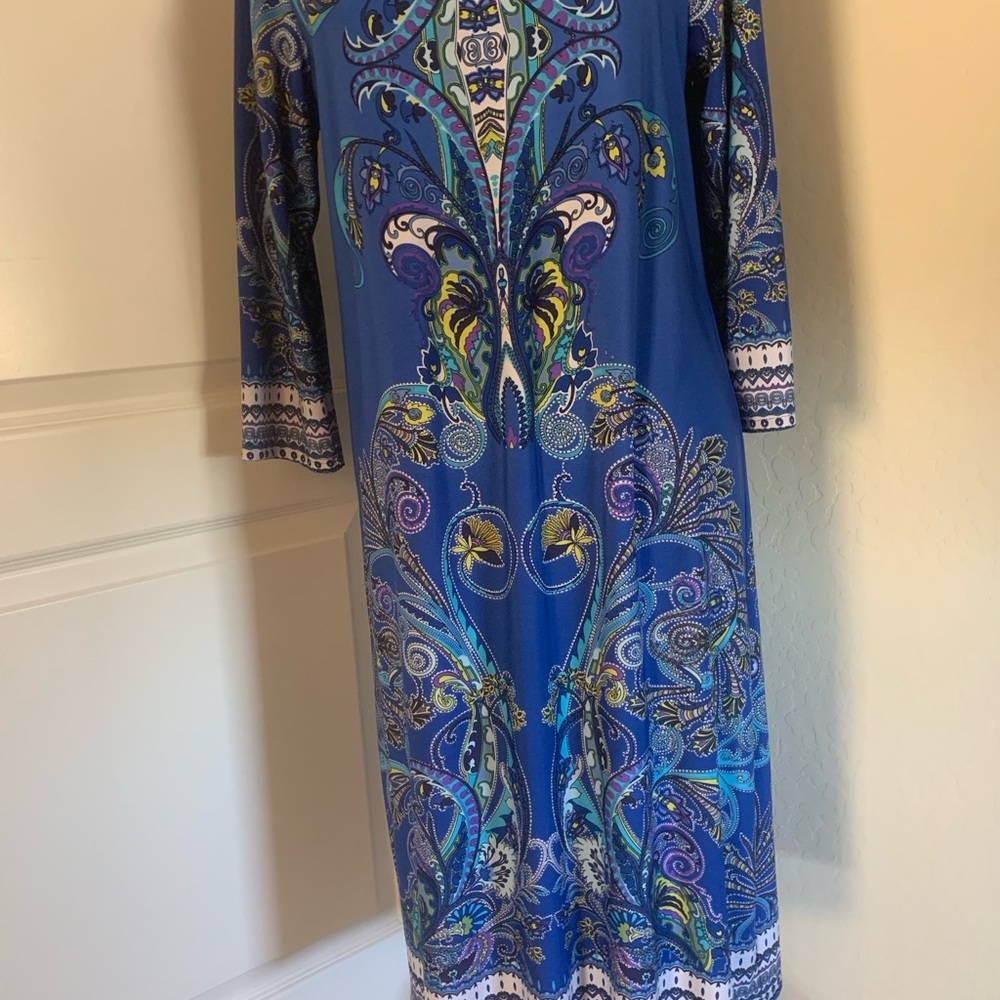 Vibrant Blue Paisley Long Sleeve Dress Size M